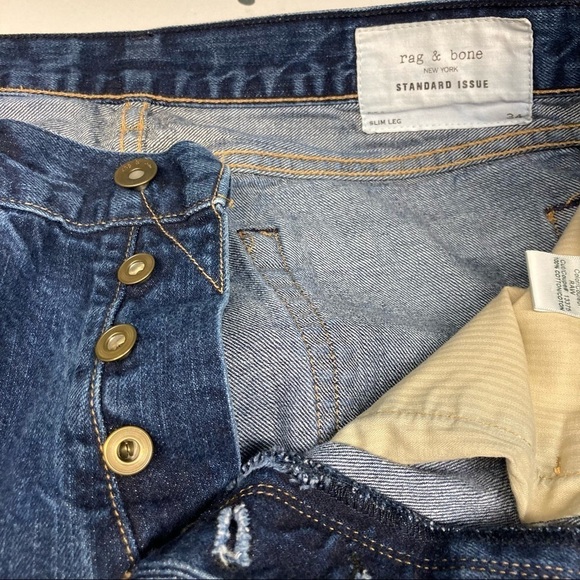 RAG & BONE Sz 34 Standard Issue Slim Leg 100% Cotton  Button Fly Jeans - Picture 12 of 12